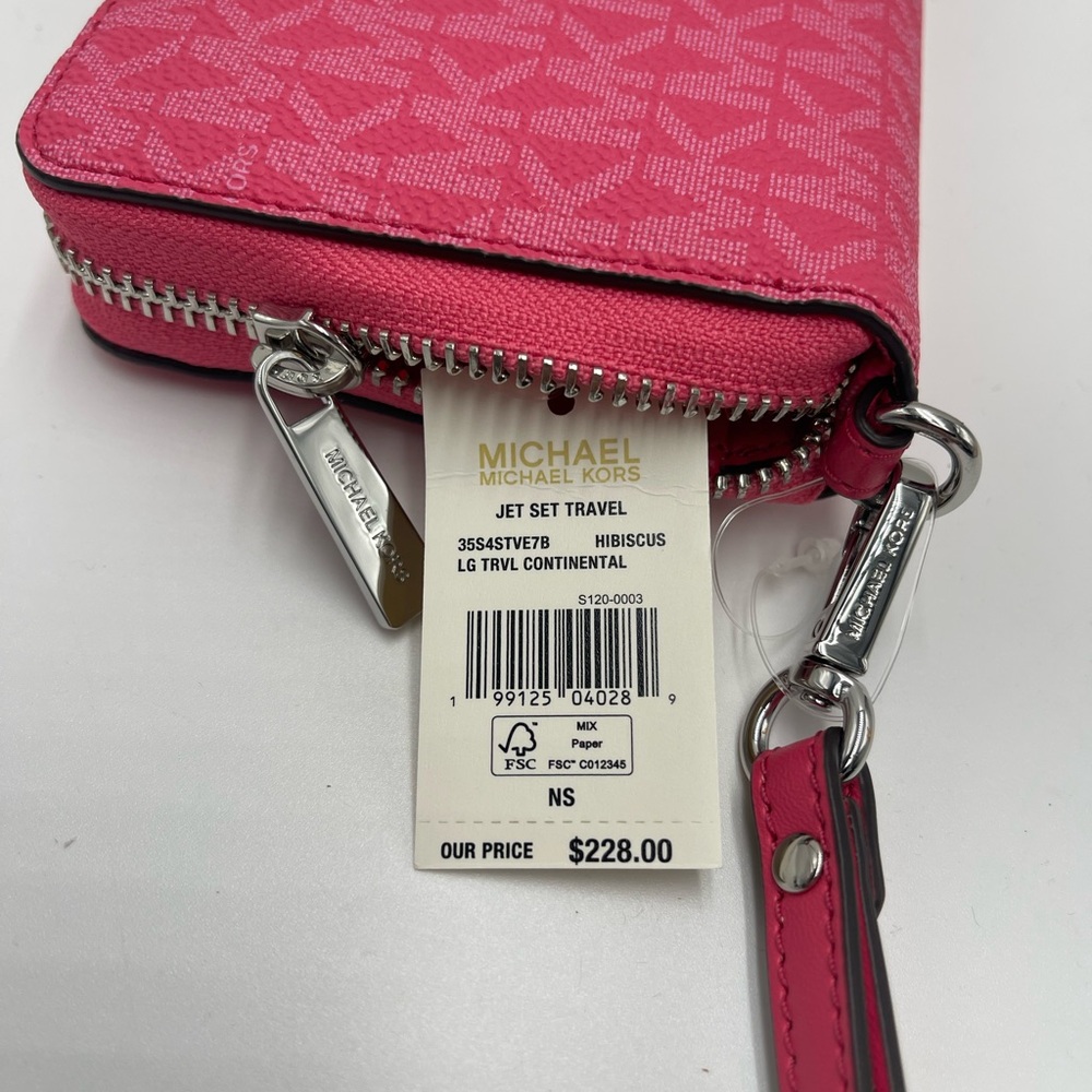 MICHAEL KORS Jet Set Large Signature Logo Continental Wallet Wristlet Phone NWT - Picture 3 of 16